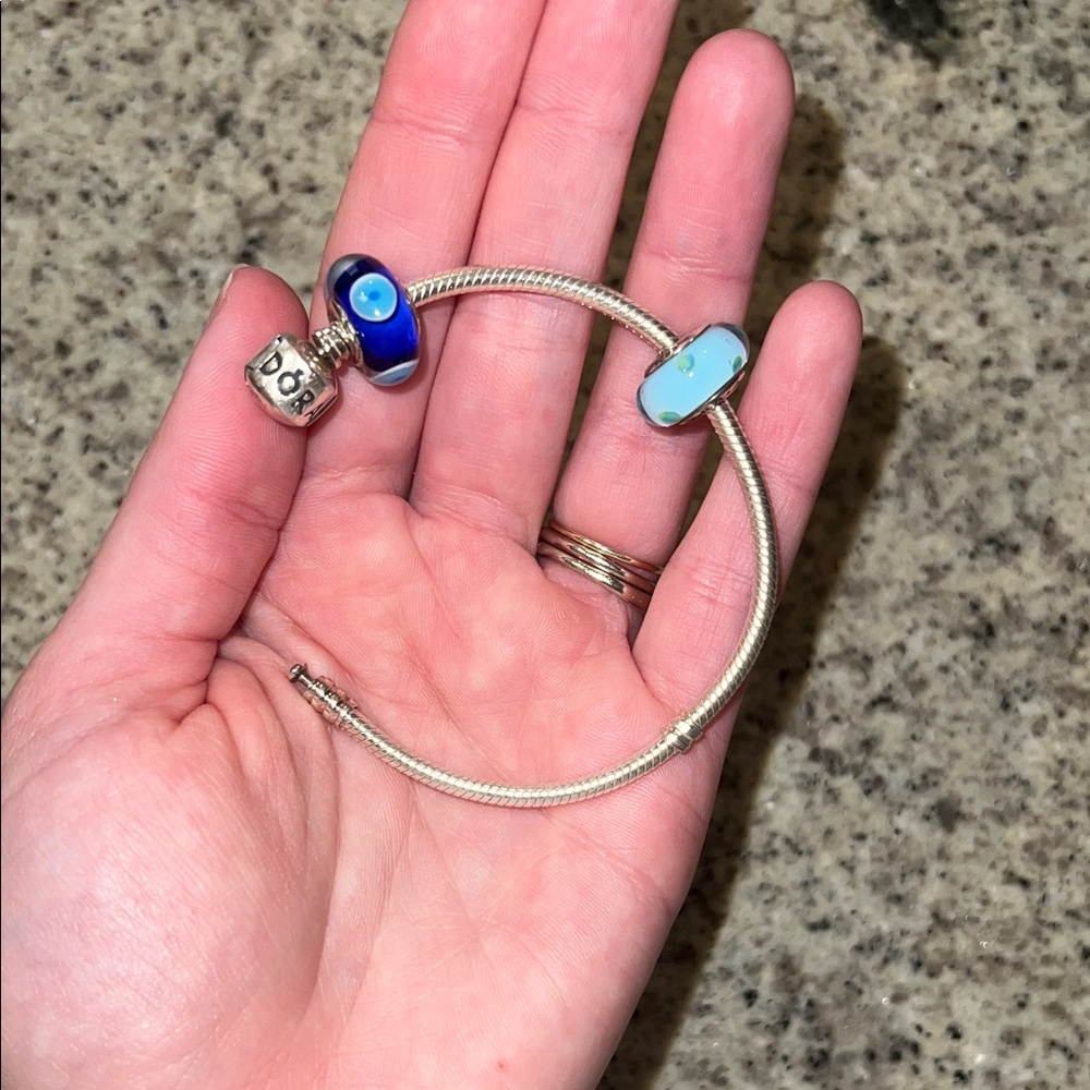 Pandora Silver Bracelet with Blue and Turquoise Beads